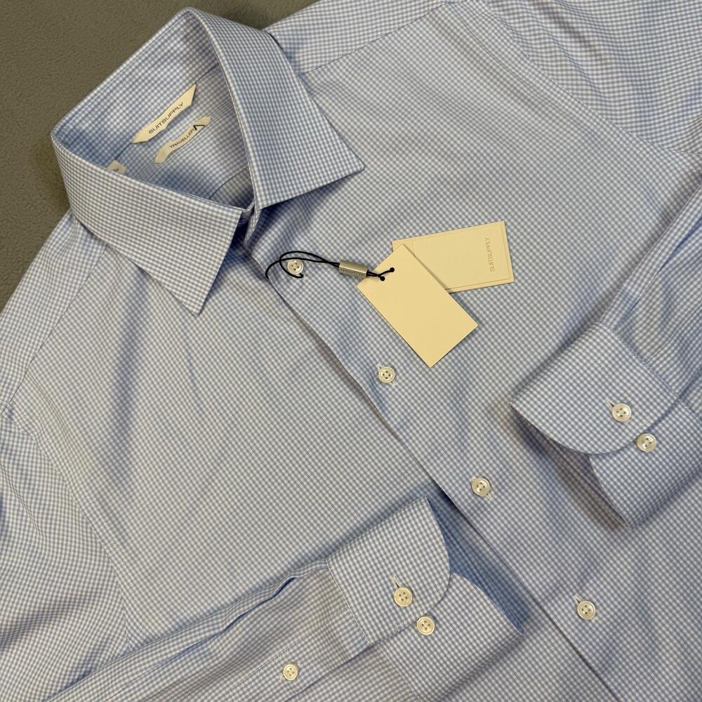 Suitsupply Traveller Dress Shirt Mens 16 40 Blue Gingham Slim Fit Non Iron